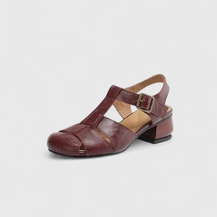 Dame Elegante Læder Blok-Hæl Sandaler