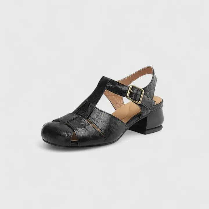 Dame Elegante Læder Blok-Hæl Sandaler