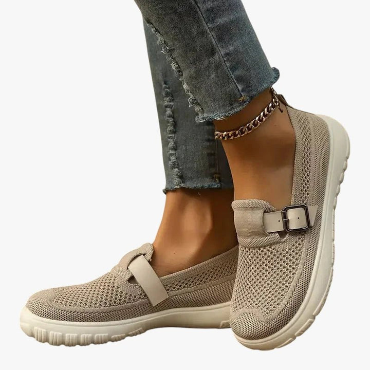 Dame Ergonomiske Slip-on Sko med Velcro Lukning - Beige