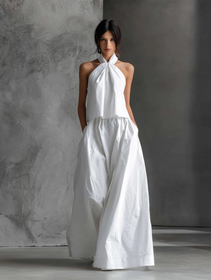 Dame Halterkjole Linen Sæt Maxi Nederdel