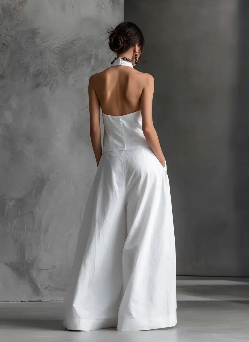 Dame Halterkjole Linen Sæt Maxi Nederdel