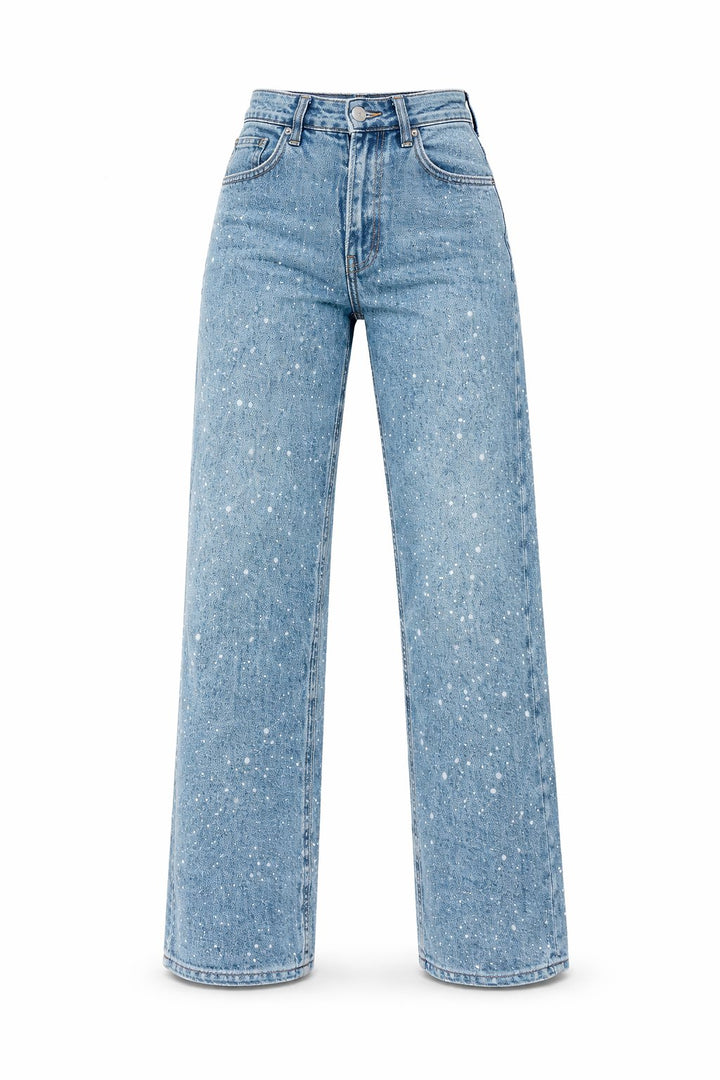 Dame High-Waist Straight-Leg Glitter Denim Jeans