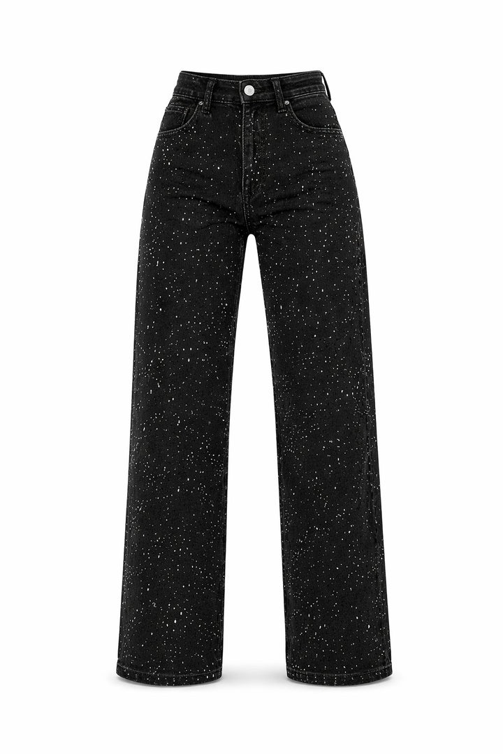 Dame High-Waist Straight-Leg Glitter Denim Jeans