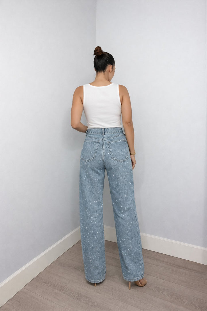 Dame High-Waist Straight-Leg Glitter Denim Jeans