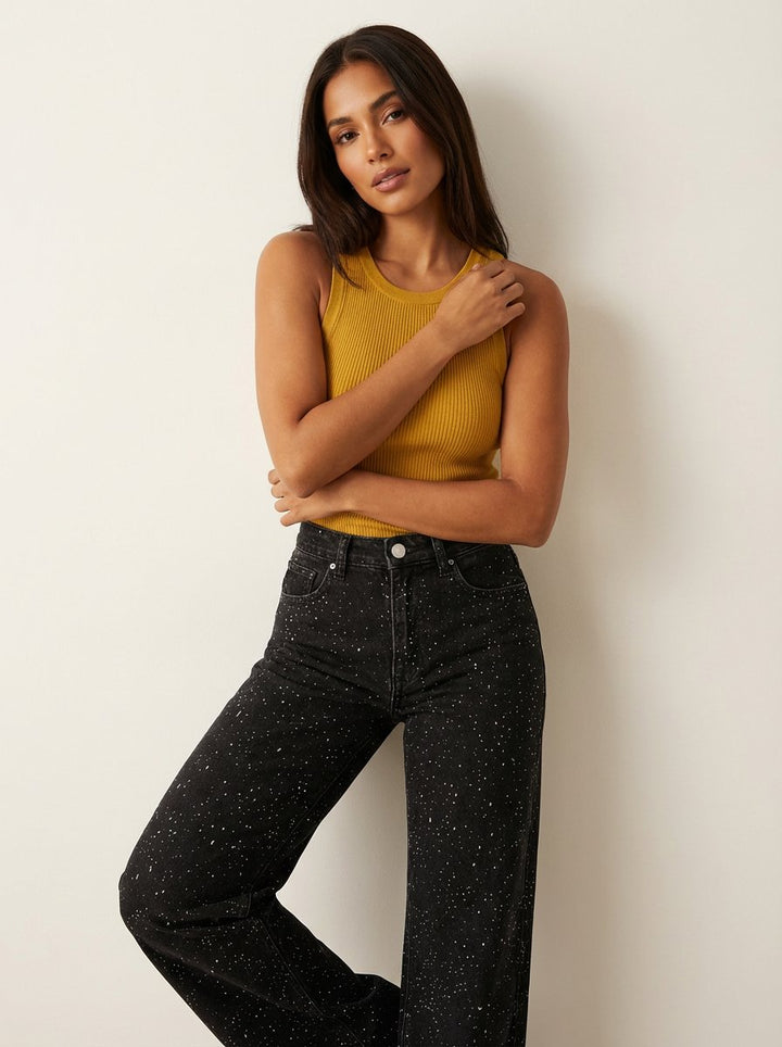Dame High-Waist Straight-Leg Glitter Denim Jeans