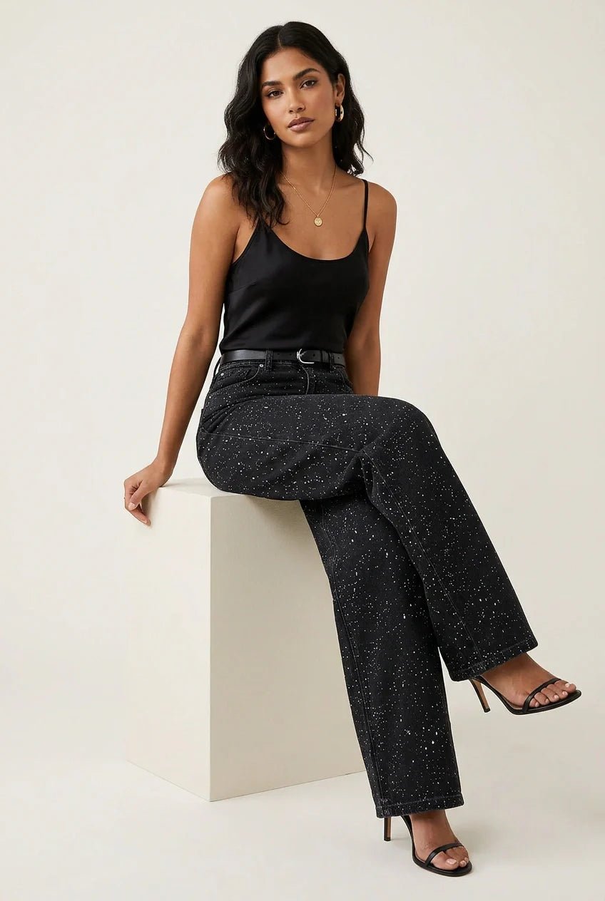Dame High-Waist Straight-Leg Glitter Denim Jeans