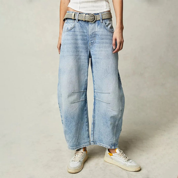 Dame Højtaljede Barrel-Leg Jeans Afslappet Pasform - Light Blue