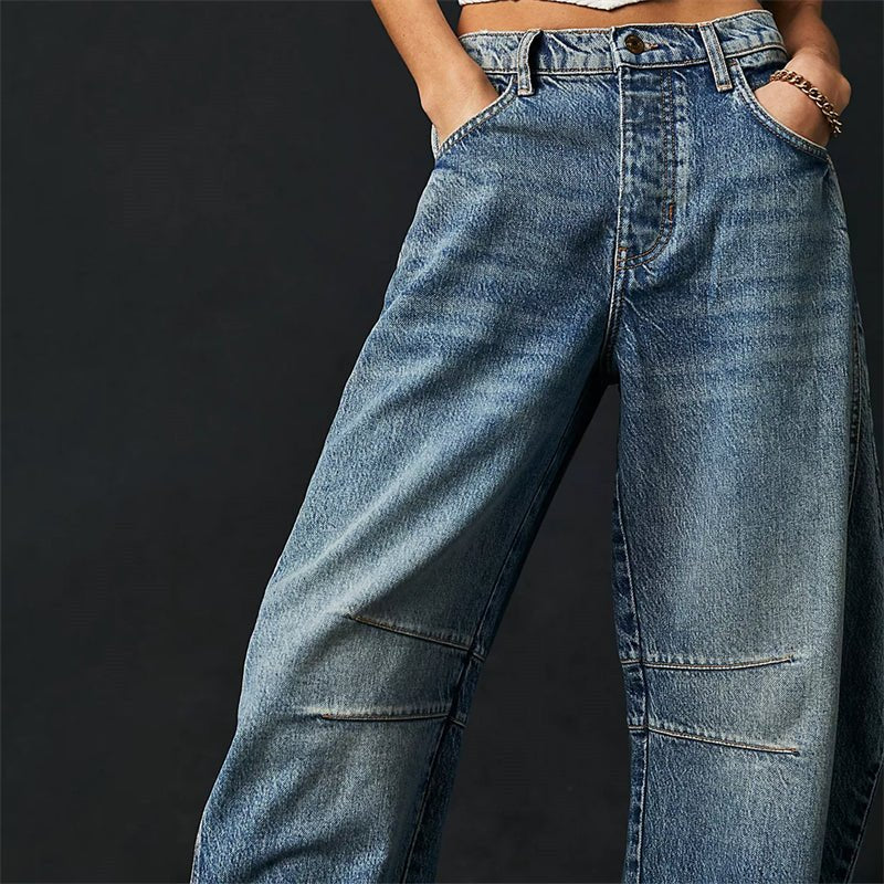 Dame Højtaljede Barrel-Leg Jeans Afslappet Pasform