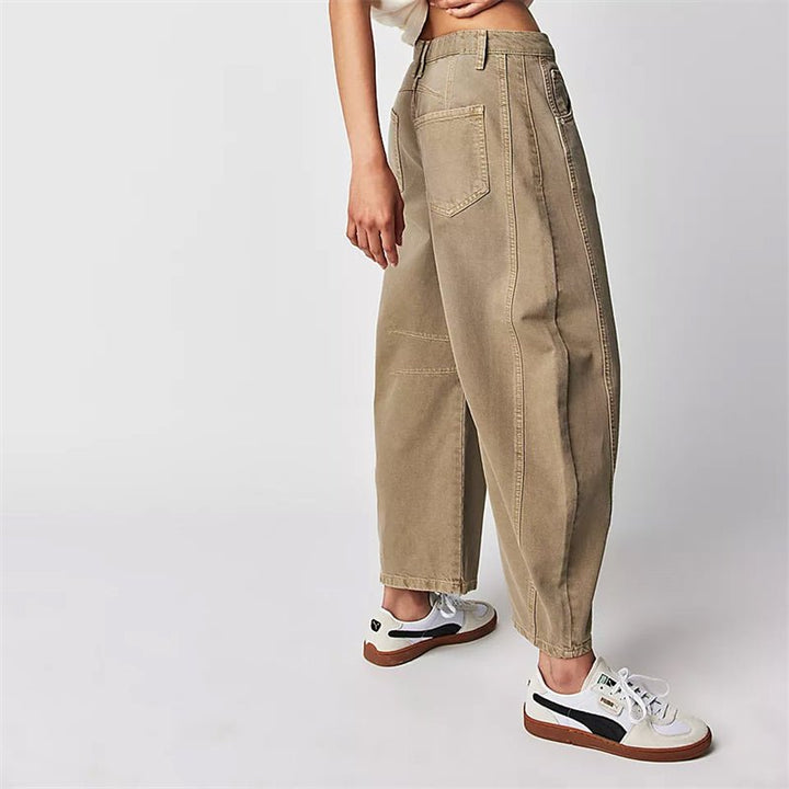 Dame Højtaljede Barrel-Leg Jeans Afslappet Pasform
