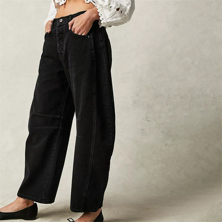 Dame Højtaljede Barrel-Leg Jeans Afslappet Pasform