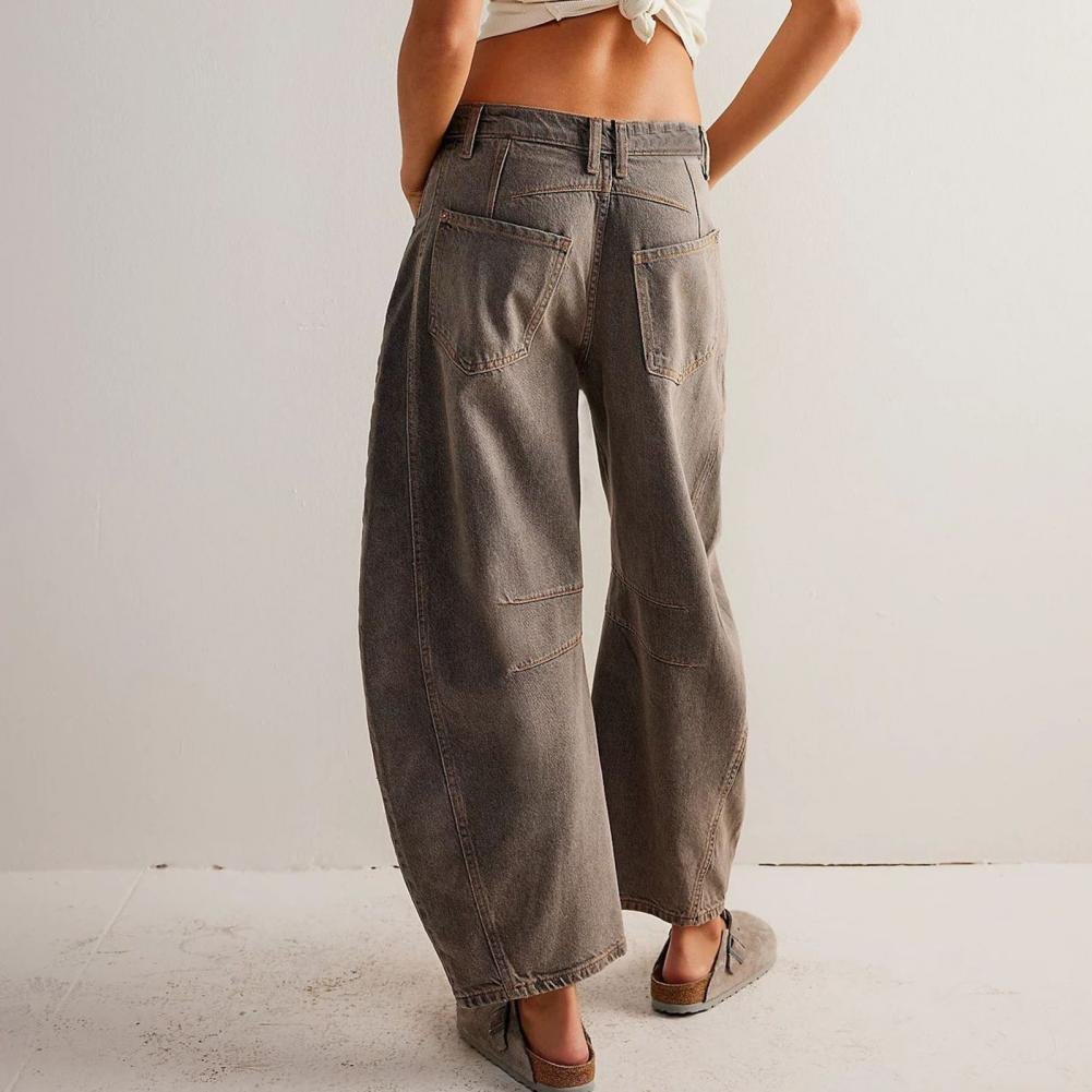 Dame Højtaljede Barrel-Leg Jeans Afslappet Pasform