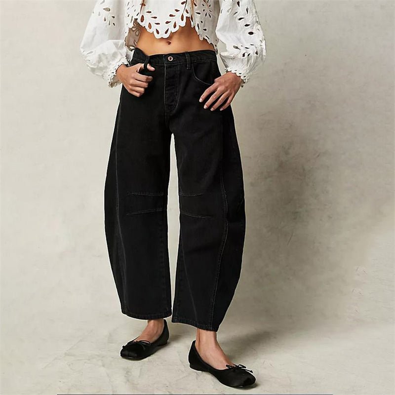 Dame Højtaljede Barrel-Leg Jeans Afslappet Pasform - Black