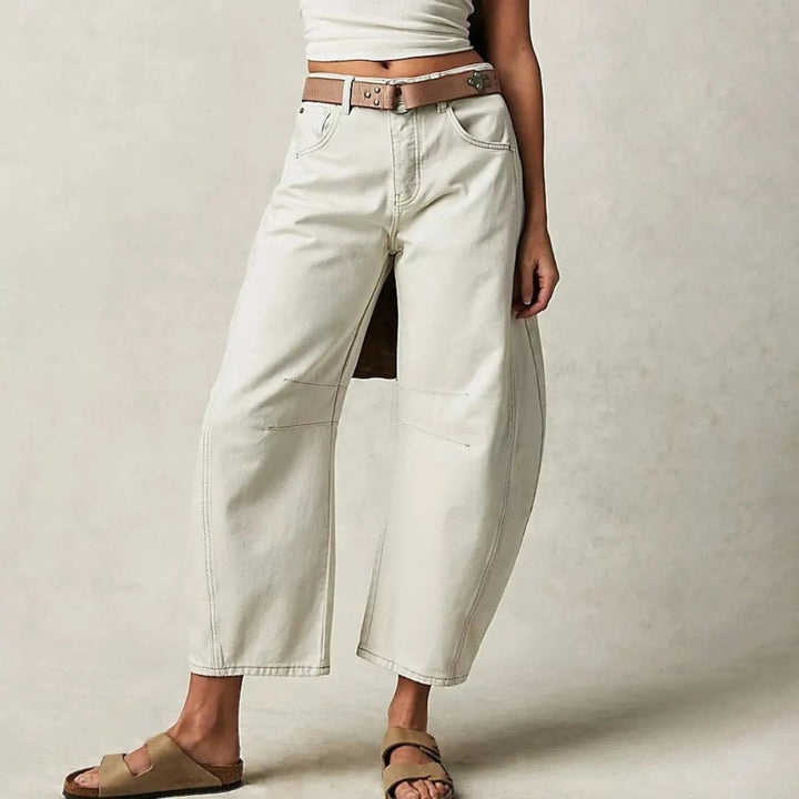 Dame Højtaljede Barrel-Leg Jeans Afslappet Pasform - White