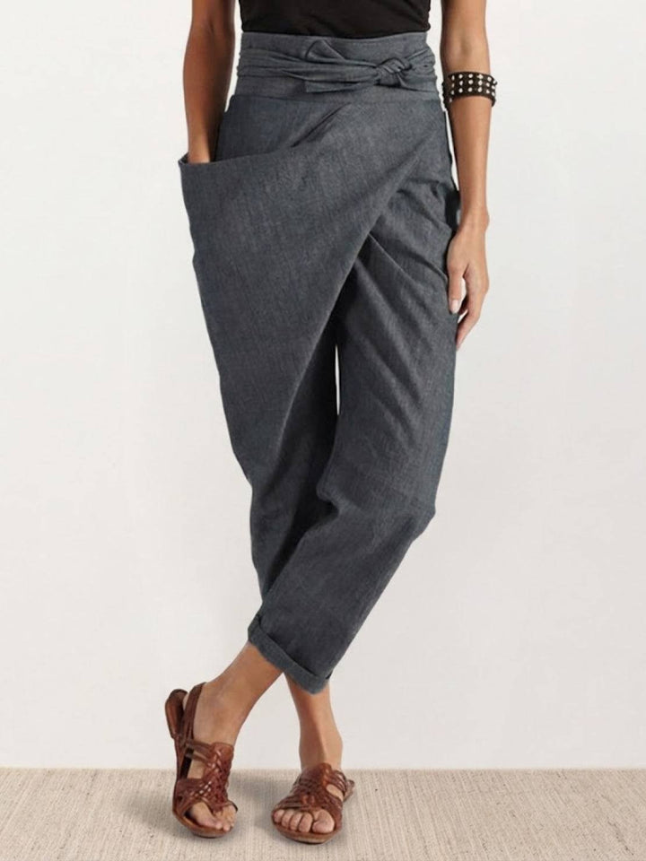 Dame Højtaljede Wrap-Front Afsmalnende Cropped Bukser - Gray