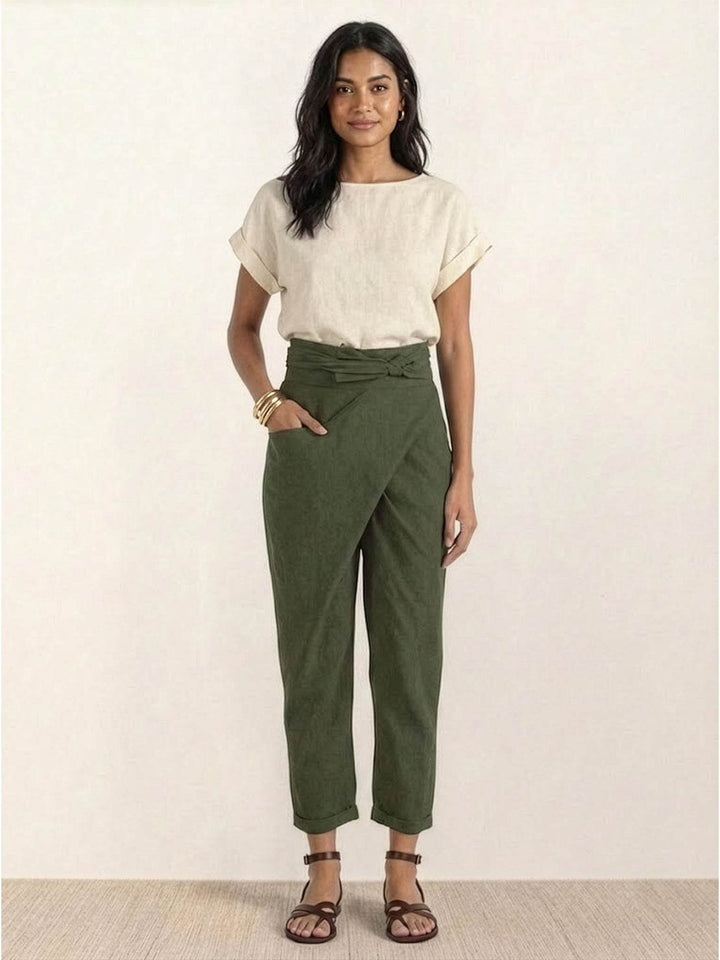 Dame Højtaljede Wrap-Front Afsmalnende Cropped Bukser