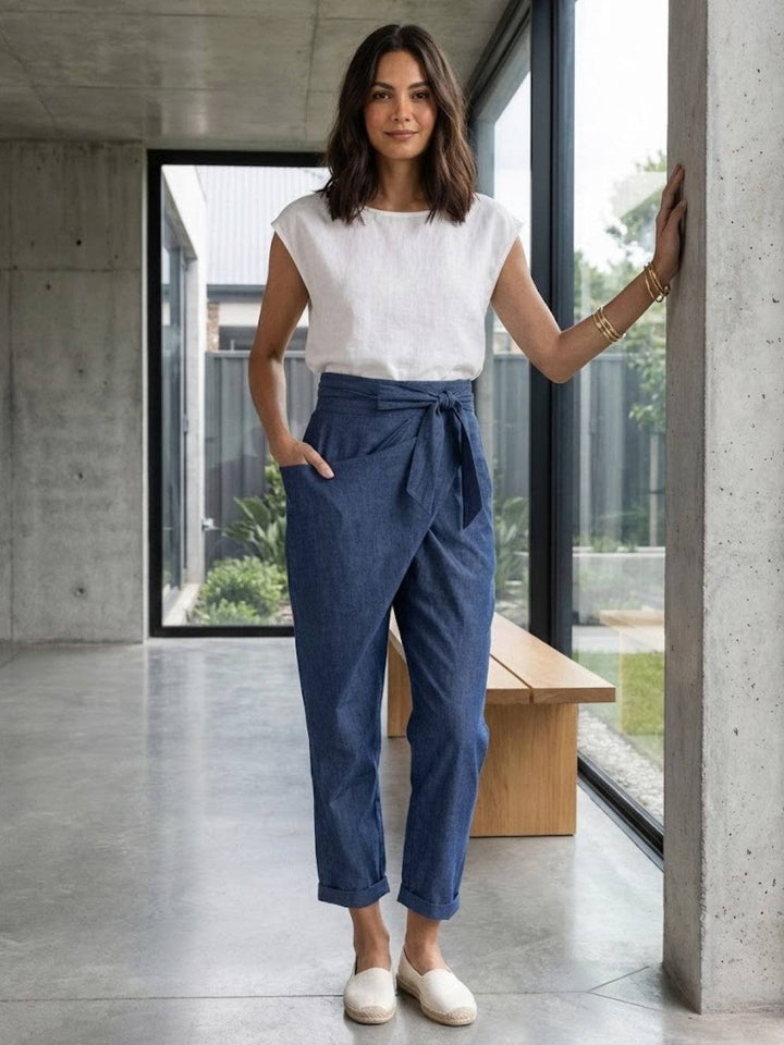 Dame Højtaljede Wrap-Front Afsmalnende Cropped Bukser