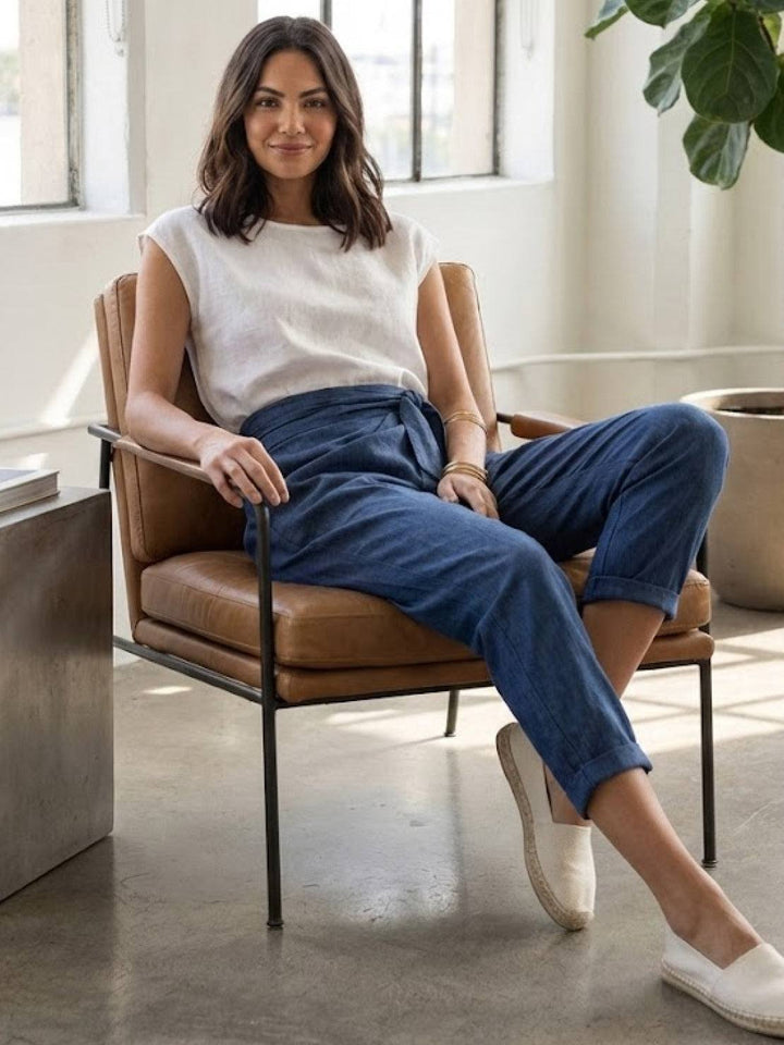 Dame Højtaljede Wrap-Front Afsmalnende Cropped Bukser