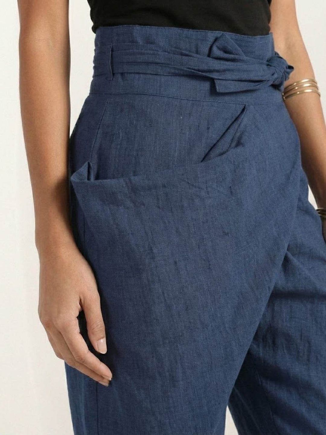 Dame Højtaljede Wrap-Front Afsmalnende Cropped Bukser