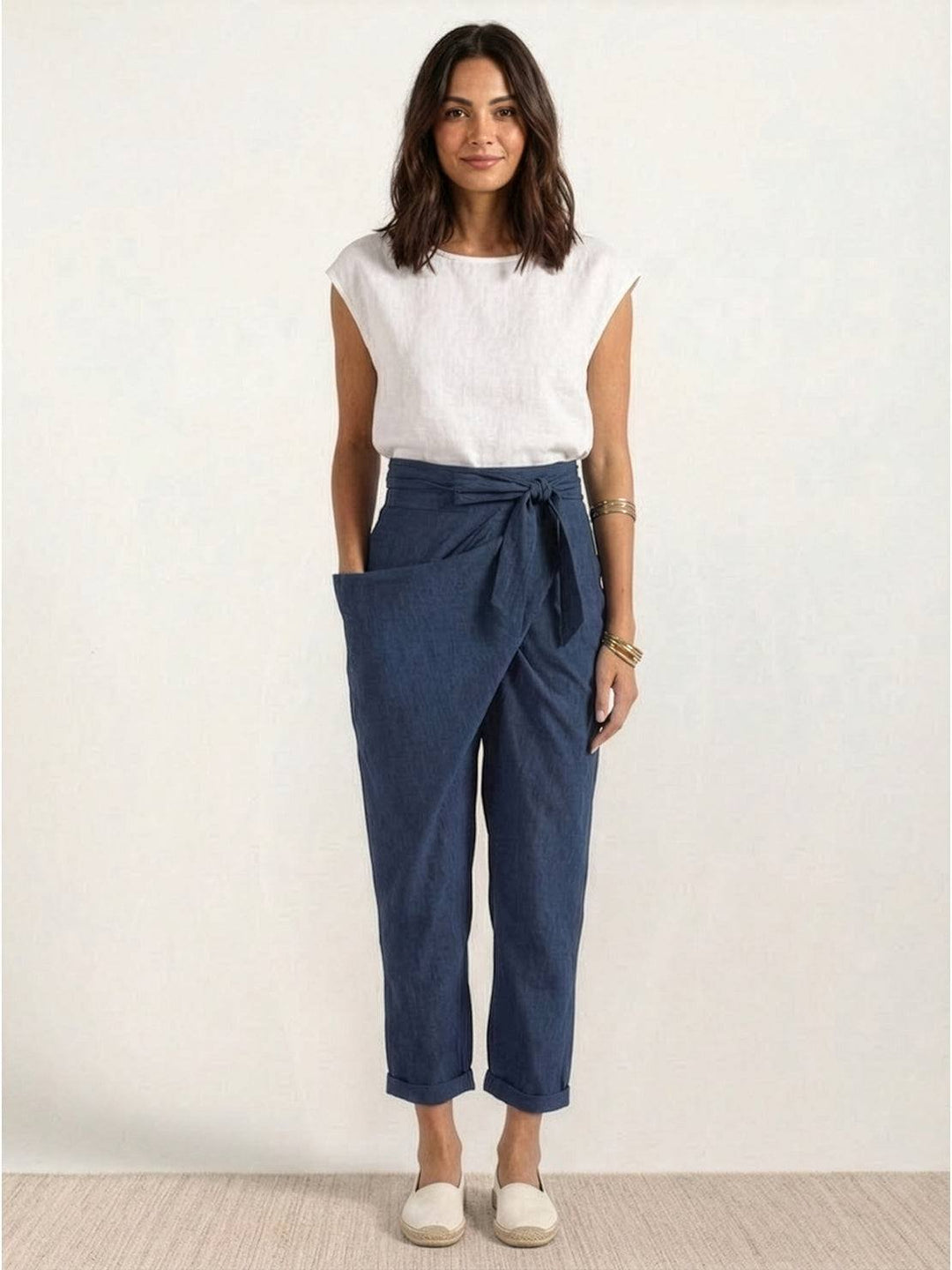 Dame Højtaljede Wrap-Front Afsmalnende Cropped Bukser