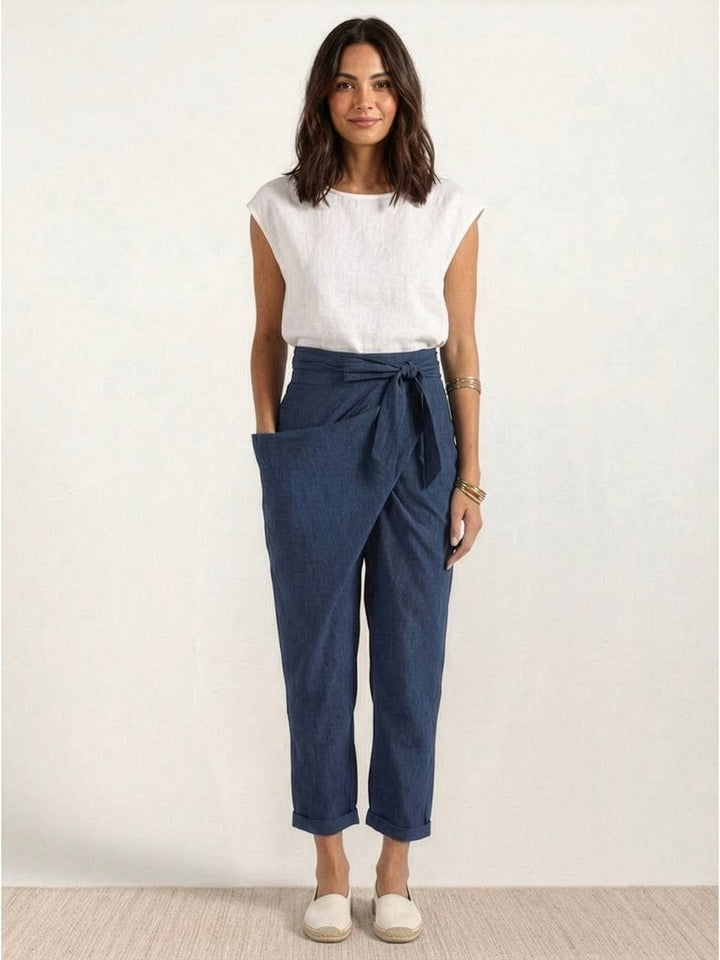 Dame Højtaljede Wrap-Front Afsmalnende Cropped Bukser