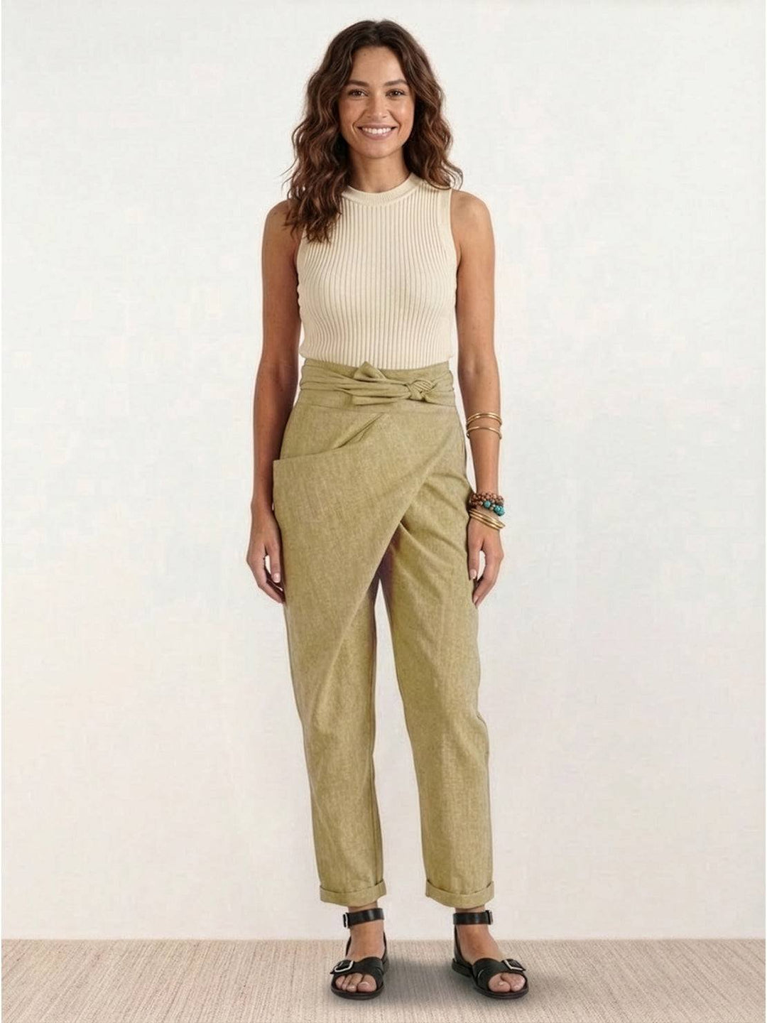 Dame Højtaljede Wrap-Front Afsmalnende Cropped Bukser