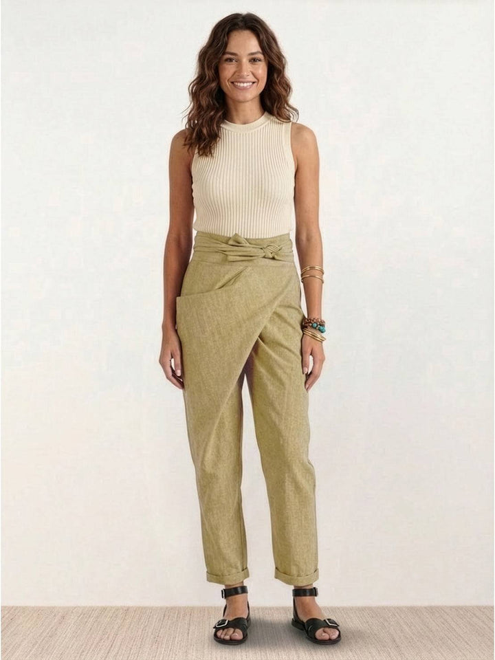 Dame Højtaljede Wrap-Front Afsmalnende Cropped Bukser