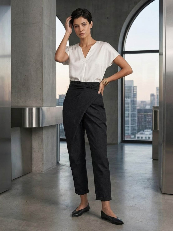 Dame Højtaljede Wrap-Front Afsmalnende Cropped Bukser