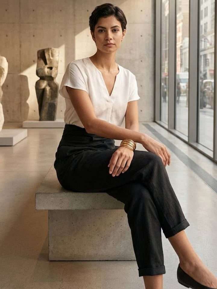 Dame Højtaljede Wrap-Front Afsmalnende Cropped Bukser
