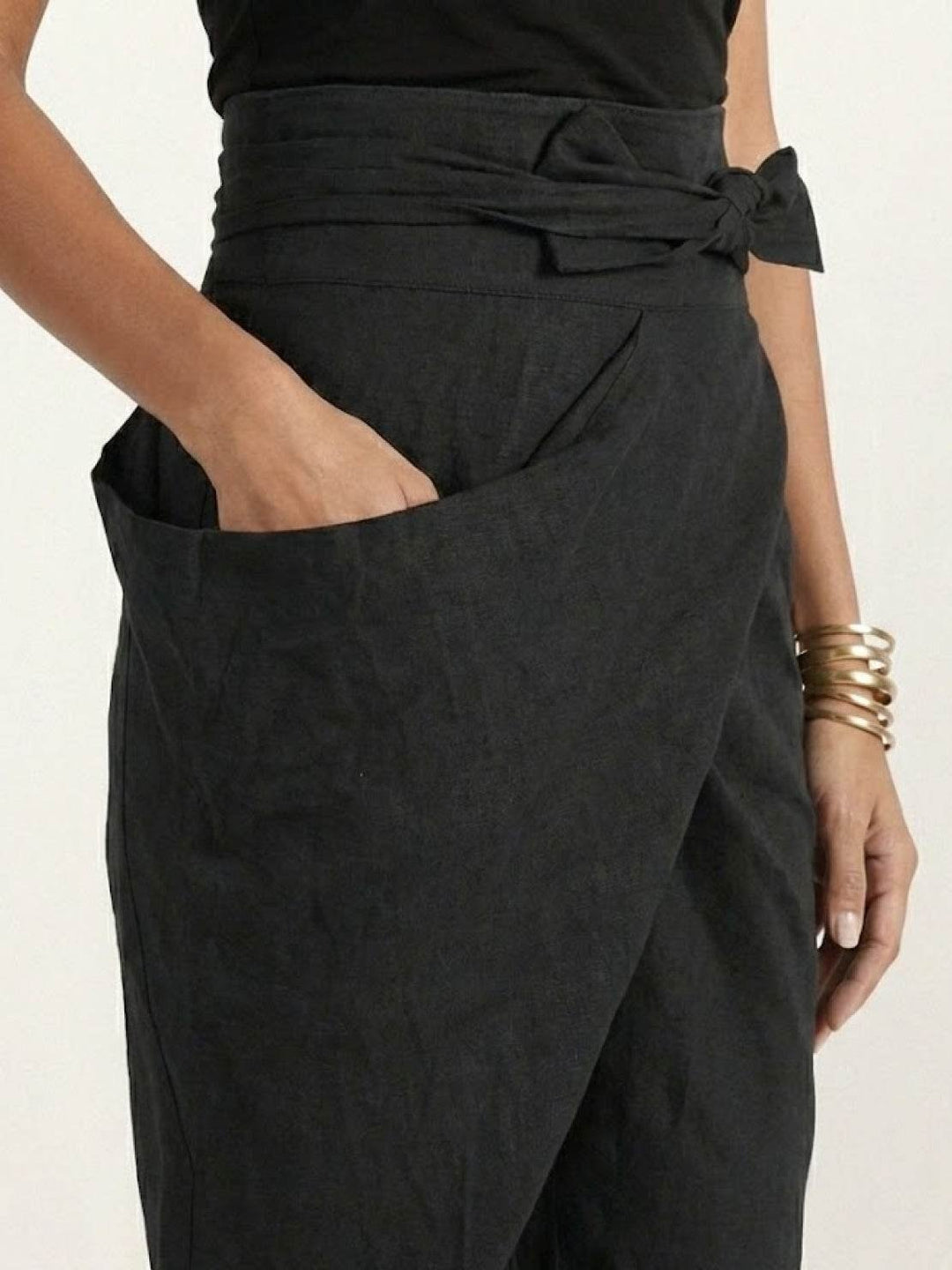 Dame Højtaljede Wrap-Front Afsmalnende Cropped Bukser