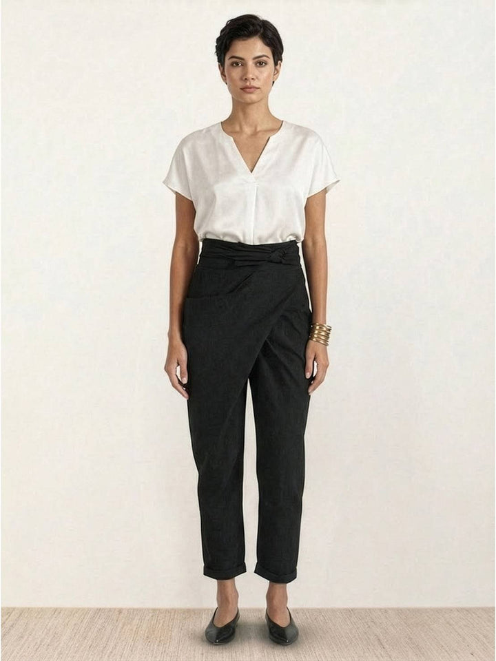 Dame Højtaljede Wrap-Front Afsmalnende Cropped Bukser