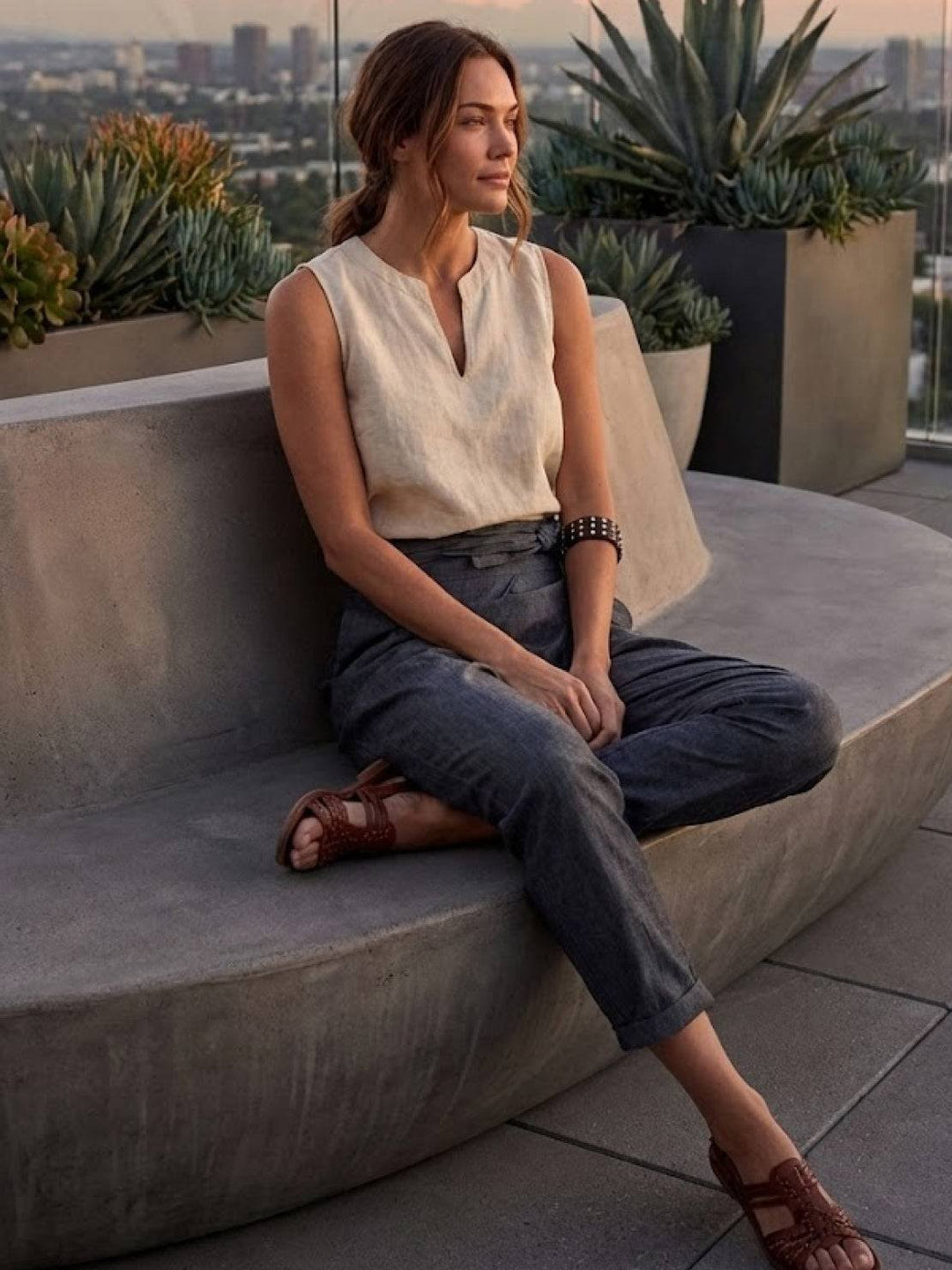 Dame Højtaljede Wrap-Front Afsmalnende Cropped Bukser