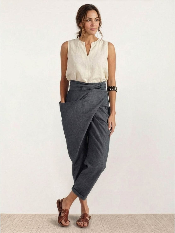 Dame Højtaljede Wrap-Front Afsmalnende Cropped Bukser