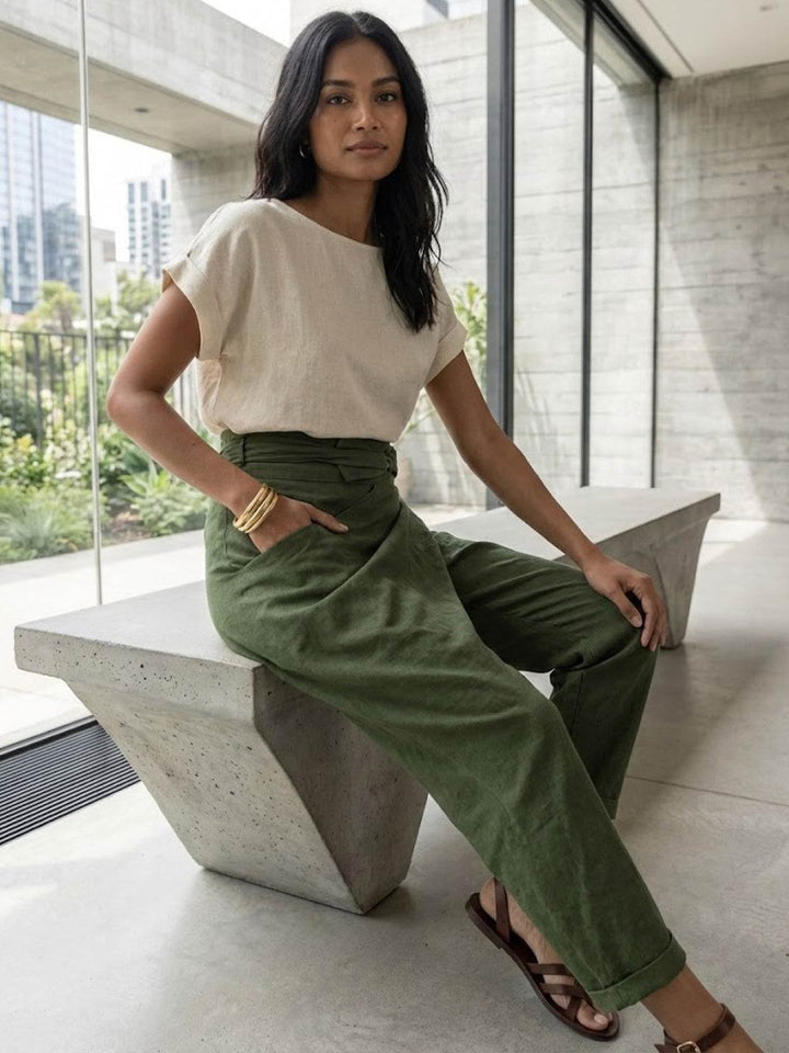 Dame Højtaljede Wrap-Front Afsmalnende Cropped Bukser