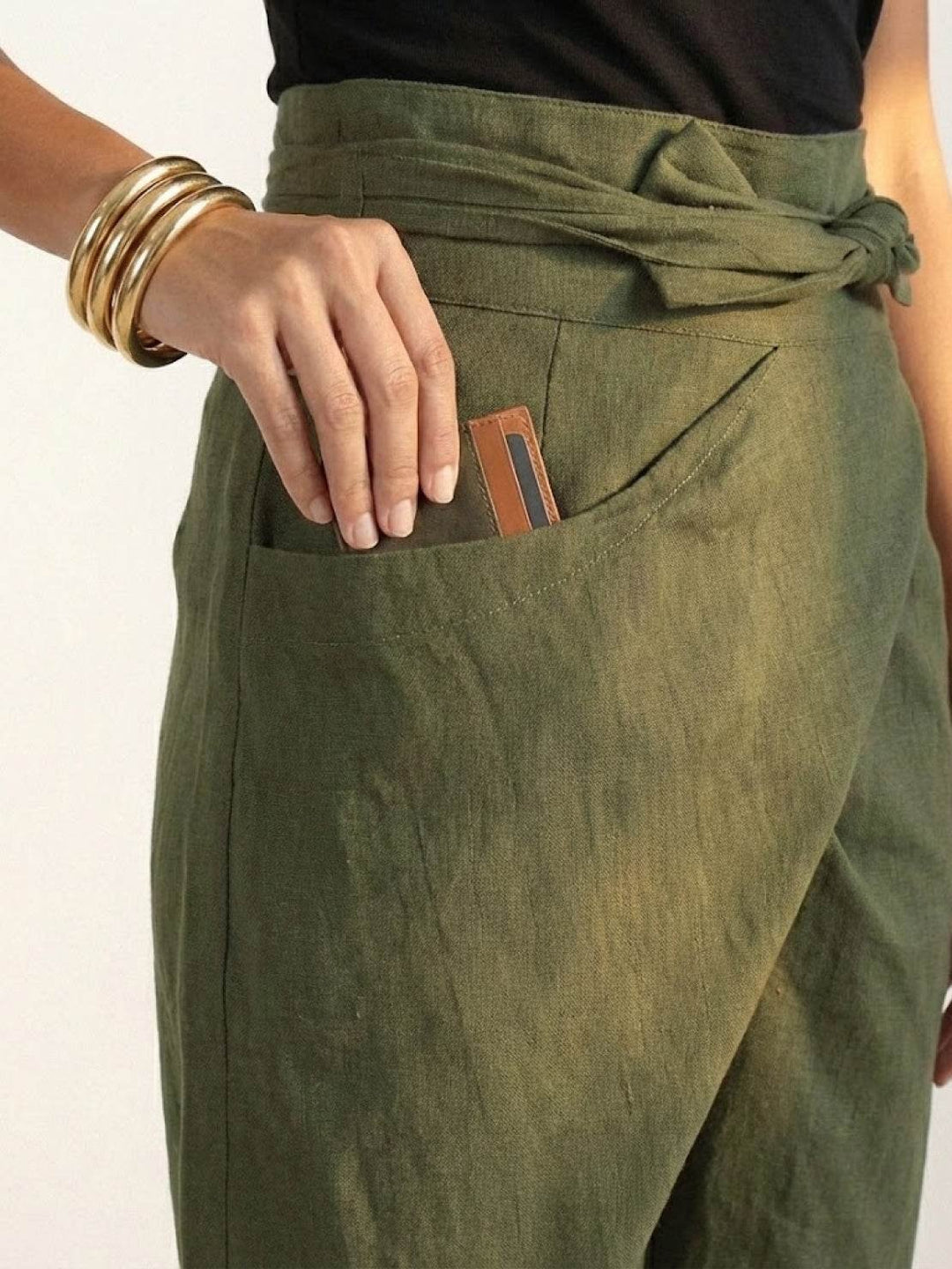 Dame Højtaljede Wrap-Front Afsmalnende Cropped Bukser