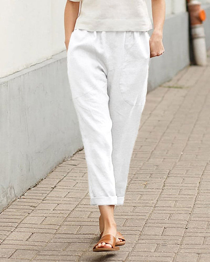 Dame Hør Bomulds Harem Bukser Afslappet Tapered - White