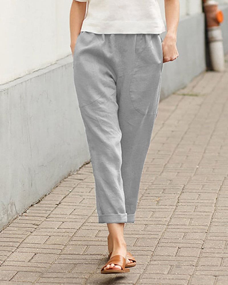 Dame Hør Bomulds Harem Bukser Afslappet Tapered - Gray