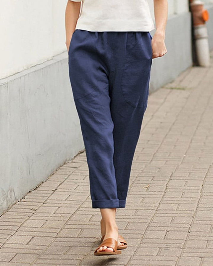 Dame Hør Bomulds Harem Bukser Afslappet Tapered - Dark Blue