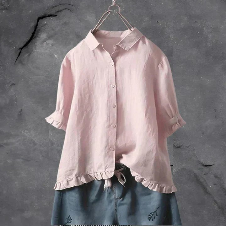 Dame Hør Rynke-Detalje Oversize Skjorte - Light Pink