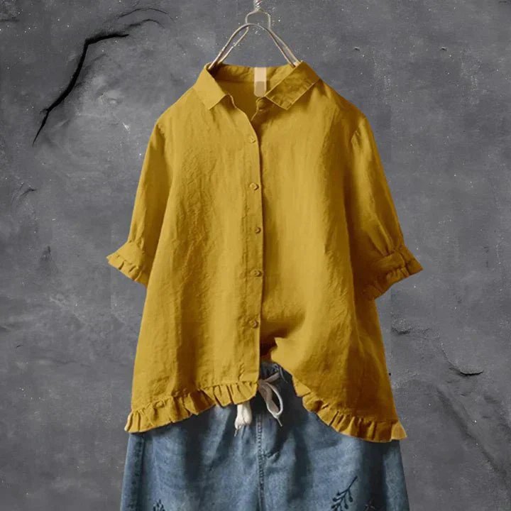 Dame Hør Rynke-Detalje Oversize Skjorte - Yellow