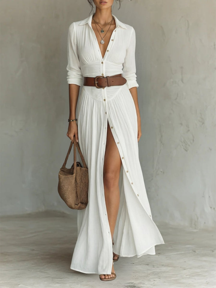 Dame Hvid Skjortekjole Lang Maxi Boho-Stil - White