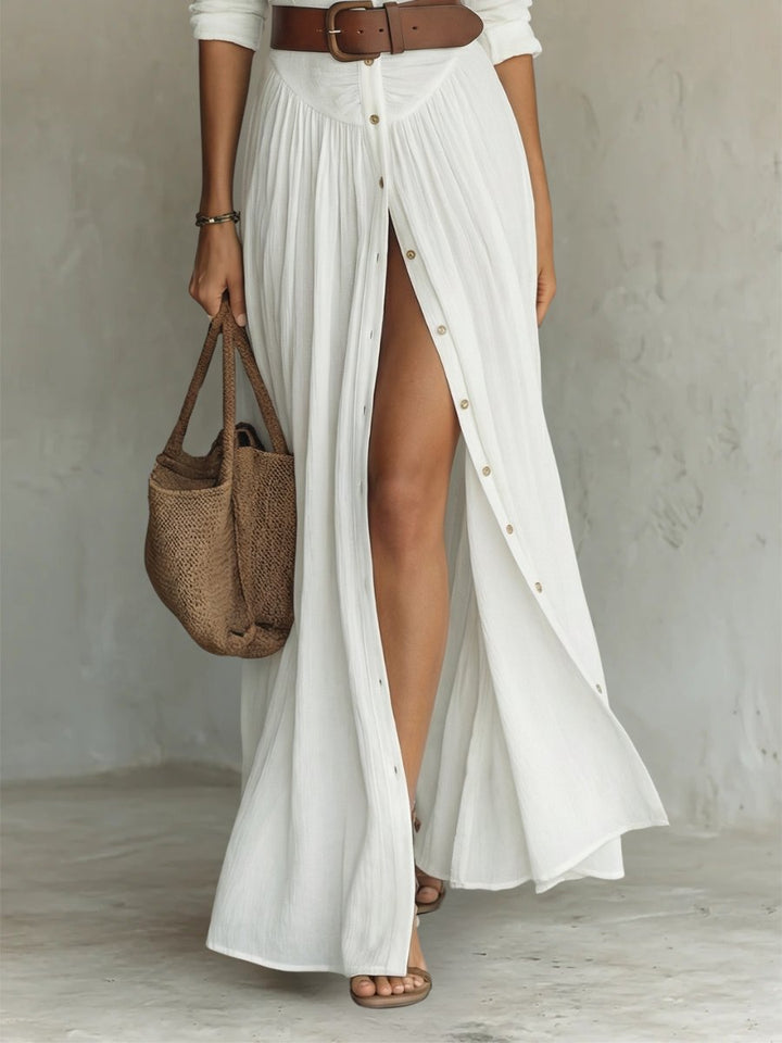 Dame Hvid Skjortekjole Lang Maxi Boho-Stil