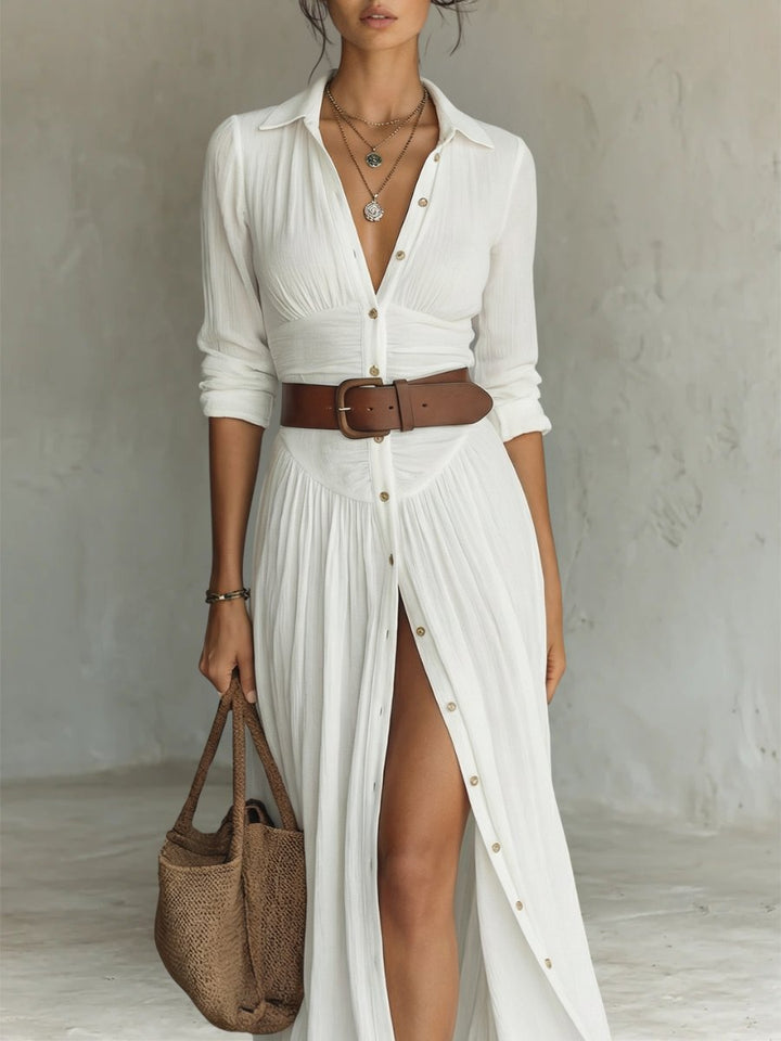 Dame Hvid Skjortekjole Lang Maxi Boho-Stil