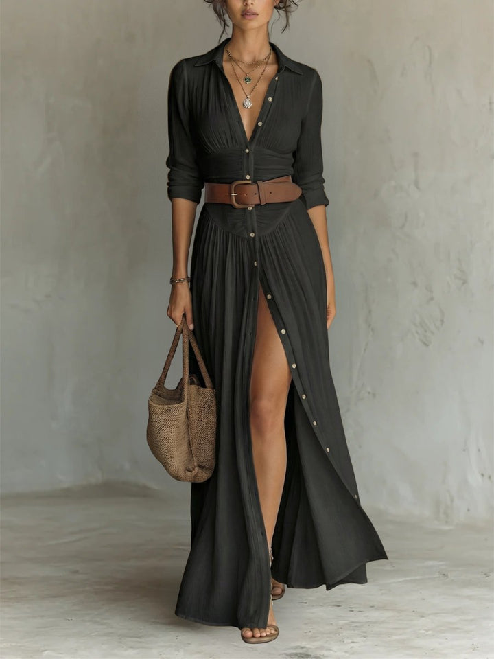 Dame Hvid Skjortekjole Lang Maxi Boho-Stil - Black