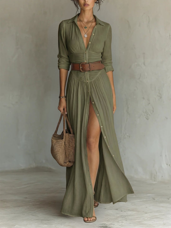 Dame Hvid Skjortekjole Lang Maxi Boho-Stil - Green