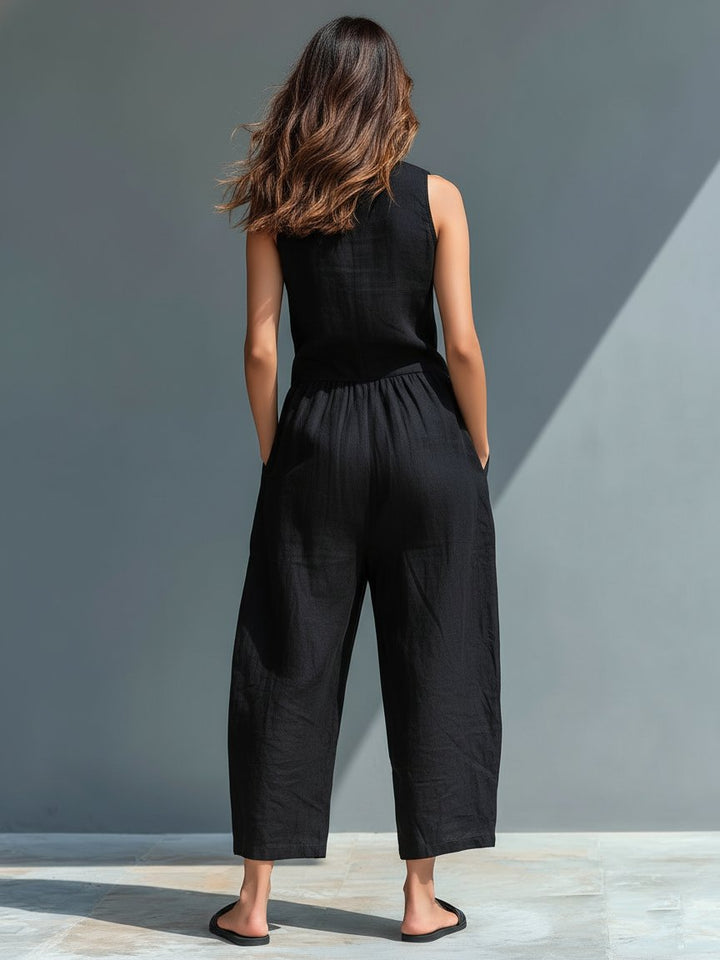Dame Jumpsuit Hørblanding Ærmeløs Afslappet Pasform
