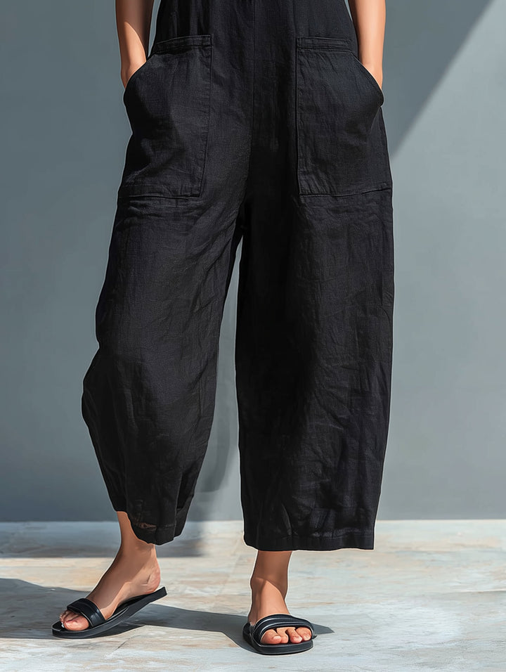 Dame Jumpsuit Hørblanding Ærmeløs Afslappet Pasform