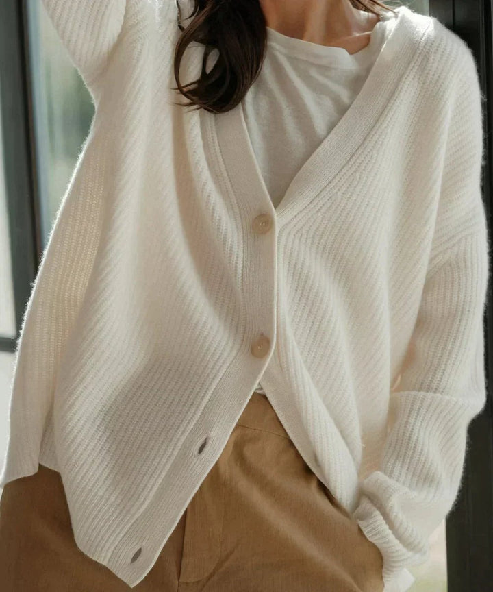 Dame Kashmir V-hals Strikket Cardigan Klassisk Pasform