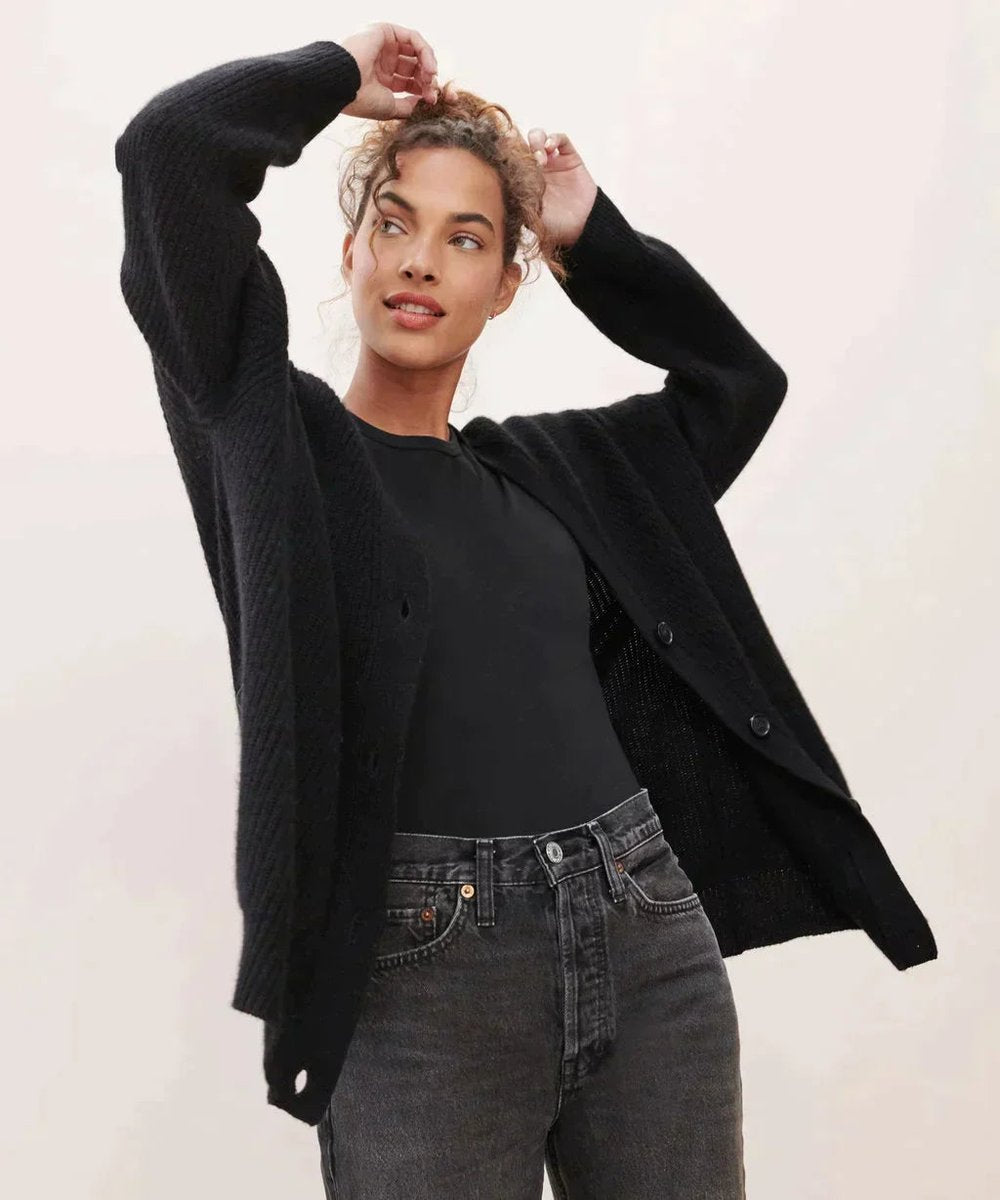 Dame Kashmir V-hals Strikket Cardigan Klassisk Pasform