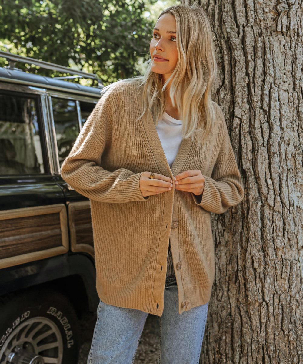 Dame Kashmir V-hals Strikket Cardigan Klassisk Pasform