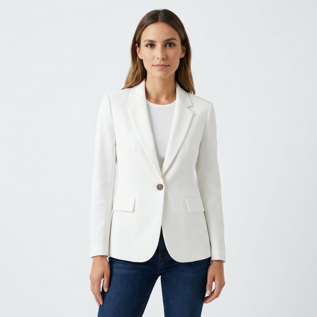 Dame Klassisk Enkeltknap Blazer Skræddersyet Fit - Blanco